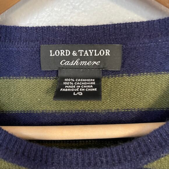 Lord & Taylor 100% Cashmere Pullover Striped Sweater Women's Size L Green Blue - Picture 10 of 11